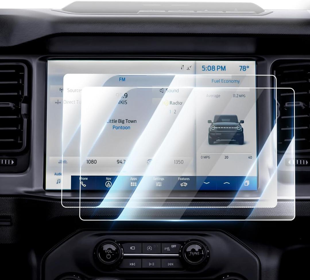 Karltys [Upgrade] 2 Pack 2021~2025 2026 Ford Bronco Screen Protector 12-Inch [No Glare & Fingerprint] for Touchscreen 9H Tempered Glass Navigation Protective Screen Protector for Ford Bronco Accessories