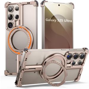 S25 Ultra Case Magnetic with Ring Kickstand, Slim Metal Frameless for Samsung Galaxy S25 Ultra Case for Magsafe, Cool Drop-Proof Protective S25Ultra Cover for Men Women 6.86 Inch, Desert Gold