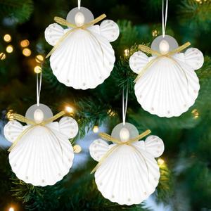 Seashell Angel Ornaments - 4PCS Handmade Natural Shell Crafts for Coastal & Beach Christmas Tree Hanging Ornaments