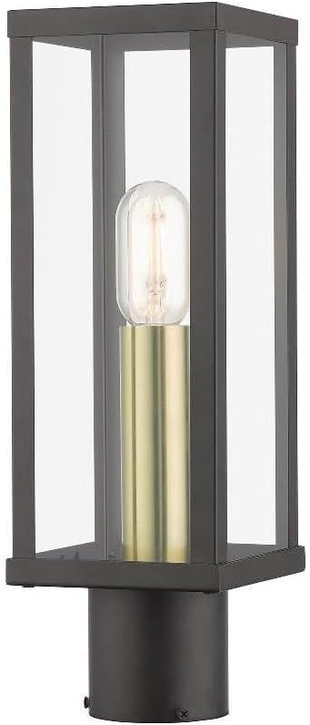 Livex Lighting, 28034-07, Gaffney, Outdoor Post Top Lantern, Bronze with Antique Gold Finish Accents