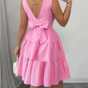 WDIRARA Women's Bow Chain Back Sleeveless Dress Flared A Line Short Dress (Pink, S)