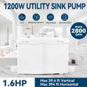 1200W Utility Sink Pump with Blade PCB Function Under Sink Pump Upflush to 39.4FT 2800GPH with 4 Water Inlets 2 Outlets Macerating Toilet System for Sink Shower Washing Machine Kitchen Basement