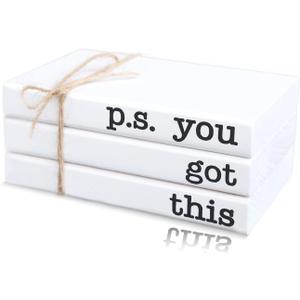Cute Office Desk Decor, Inspirational Wooden Mini Faux Books for Decoration, Gifts for Women Kids - P.S. You Got This Sign