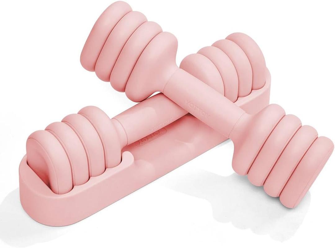 YOTTOY Adjustable Dumbbell Set of 2, 4-in-1 Hand Weights for Women at Home, Compact Free Weights Dumbbells Set with Soft Grip and Base, 2-5 lbs Each for Home Gym (Pink)