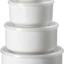 Ceramic Nesting Bowls with Lids: Mixing Bowls with Lids - Porcelain Food Storage Containers For Prep and Serving, Microwavable Kitchen Bowl Set of 4, 50/32/20/10 oz (White)