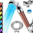 LED Handheld Shower Head Set with Filtration, Automatic 7-color Changing Shower Head Kit, High Pressure Handheld Shower Head with Hose and Bracket, Water Saving Showerheads with Filtration Beads