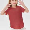 Haloumoning Girls Summer T Shirts Loose Curved Hem Short Sleeve Shirt Athletic Casual Tops Tees 4-14 Years (Red)