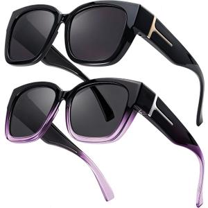LVIOE 2 Pack Polarized Fit Over Sunglasses for Women Men Oversized Square Over Glasses Sunglasses with UV Protection LS7511