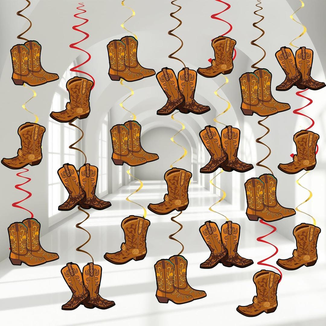 60 PCS West Cowboy Themed Party Hanging Swirls Wild Western Hanging Decorations Western Cowboy Boot Banner for Baby Shower Birthday Party Ceiling Decorations Supplies (Brown)