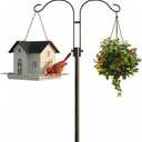 MrCrafts 82 Inch Bird Feeder Pole with Spiral Ground Anchor, Heavy Duty Shepherds Hooks for Outdoor Bird Feeder Stand, Extra Stable Metal Garden Hook for Hanging Plants, Solar Lights, Baskets, Black