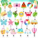 24 Pcs Summer Badge Reel Felt Retractable Badge Reel Holder with Alligator Clip Palm Tree Pineapple Flamingo Badge Clips Cute Nursing Name ID Badge Holders for Nurse Doctor Teacher Student Women Men