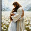 Frame Jesus Hugging Girl Canvas Wall Art Jesus and Woman Wall Decor Pictures Modern Christian Healing Embrace Mormon Prints Posters for Hallway Bathroom Dining Living Room Kitchen Wall Bedroom Decoration 16x24in