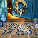 Jenaai Summer Mat, Floral Vintage Coir Doormat 16 x 29 for Porch, Entryway, Non-Slip, Elegant Blue Floral Design