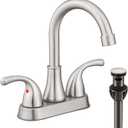 Bathroom Sink Faucet FRANSITON 4 Inch Faucet 2 Handle Bathroom Sink Faucets Lead-Free Brushed Nickel Bath Sink Faucets with Pop-up Drain Stopper and Supply Hoses