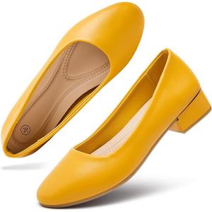 hash bubbie Women's Loafers Slip on Shoes Chunky Low Block Heels Closed Toe Pumps Shoes Office Shoes Ladies Elegant Wedding Dress Shoes 7, Yello