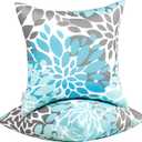 JMGBird Water-Resistant Outdoor Pillows Set of 2, 18x18 inch Durable Sky Blue Mandala Pattern Throw Pillows with Inserts for Patio Furniture, 2 Count