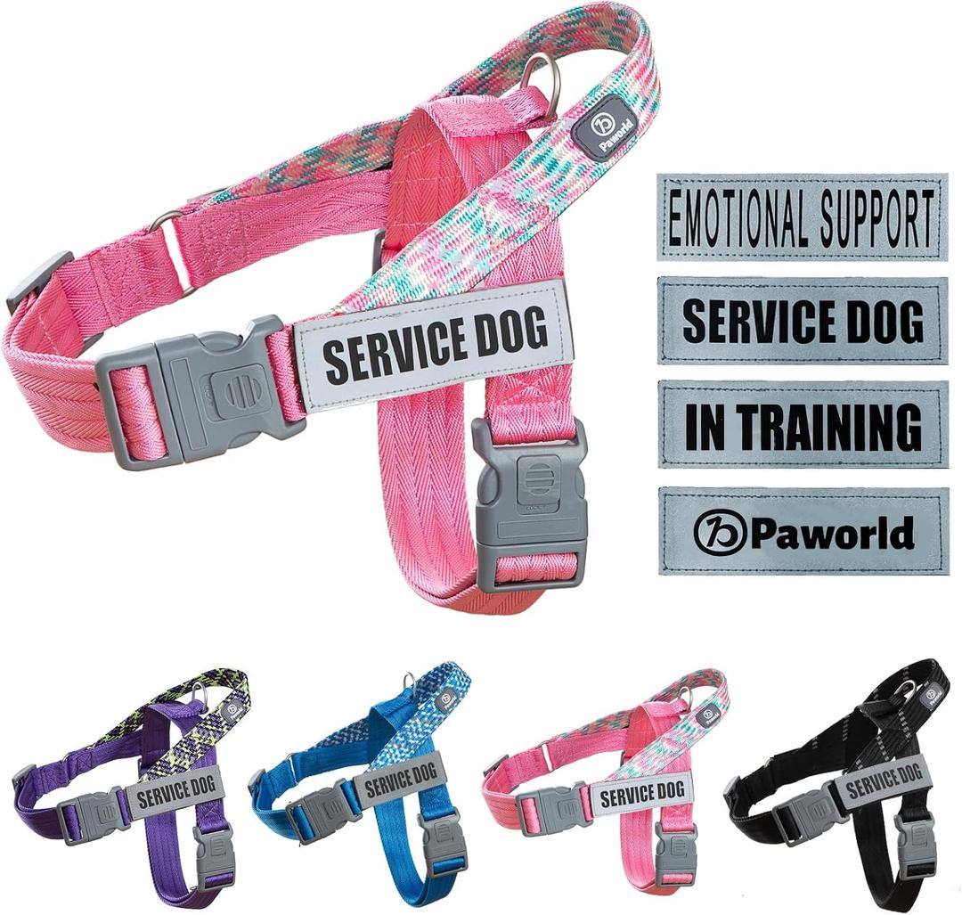 Service Dog Vest, No-Pull Service Dog Harness with 4 PCS Reflective Patches, Dog Vest Harness with Handle, Pet Harness for Small Medium Large Dogs in Training (Pink, XS) (X-Small (Chest: 17-21"))