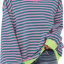 Women Striped Oversized Sweatshirt Long Sleeve Crewneck Hoodies Shirts 2024 Fall Pullover Top Trendy Preppy Clothes (L)