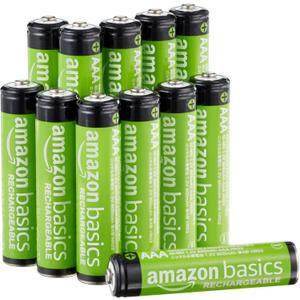 Amazon Basics Rechargeable AAA Batteries, 12-Pack, 800 mAh, NiMH Performance Batteries, Recharge up to 1000x Times, Pre-Charged