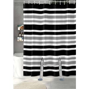 Split Shower Curtains for Bath Sliding Transfer Bench,Classic Gray Black Striped Waterproof Bathroom Bathtub Curtain Set with Hooks and 2 Vertical Slits,72x72 Inch,Minimalist Lines
