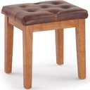 MILCIL Upholstered Ottoman Stool with Padded Seat, Tufted Vanity Stool with Solid Wood Legs, Accent Stools, Faux Leather Retro Brown