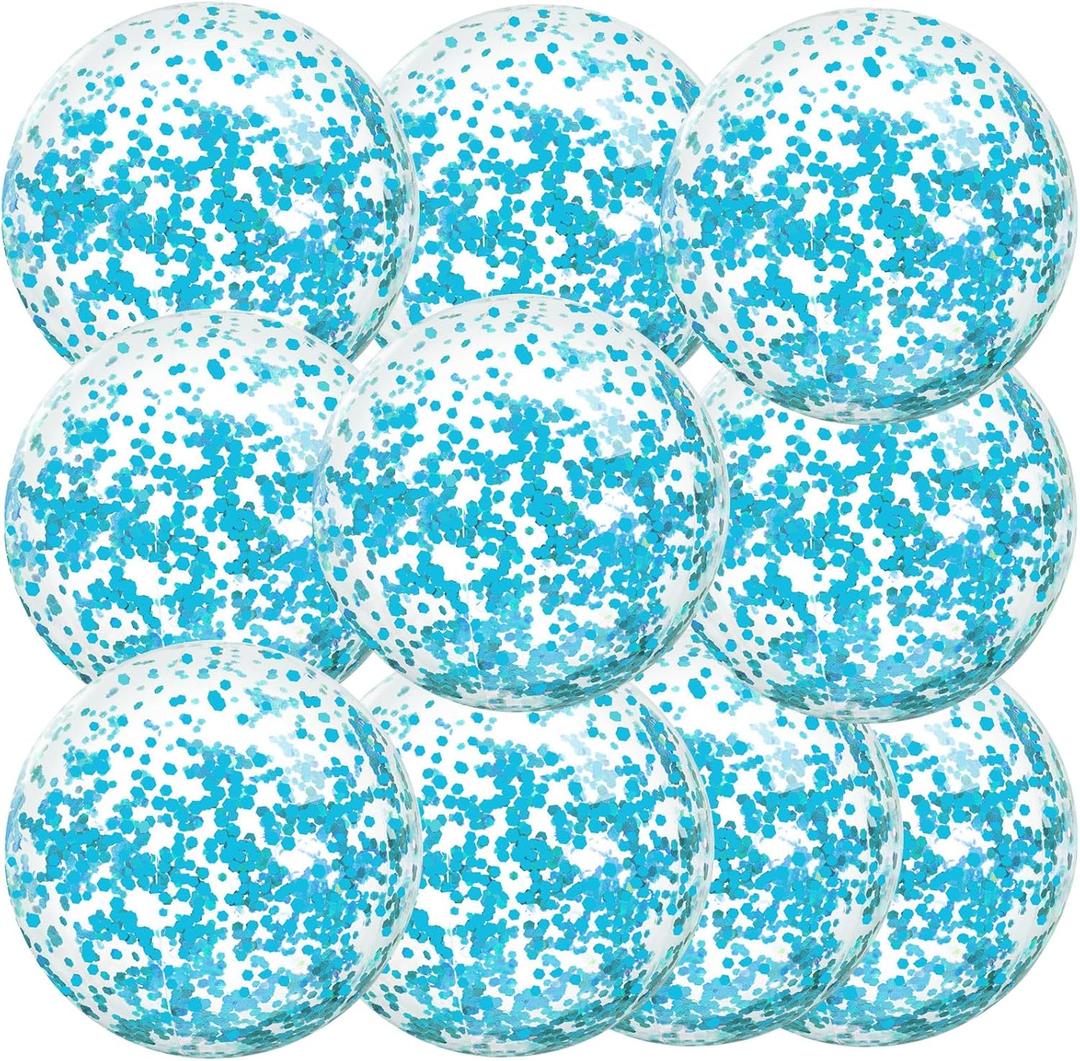 Civaner 10 Pcs Inflatable Glitter Beach Balls 16 Inch Sparkly Confetti Pool Balls for Party Decorations Blow up Balloon Toys for Outdoor Summer Wedding Beach Xmas (Teal Blue)