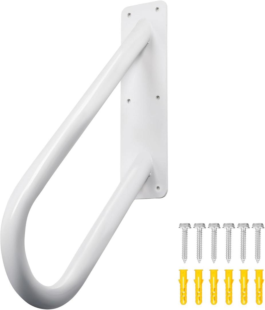 18 Inch Heavy Duty Metal Outdoor Handrails for Exterior Steps, U-Shaped White Powder Coated Hand Railing for Garage, Porch, Garden, Patio, Deck Steps, Wall Mount Staircase Handrail