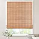 LazBlinds No Tools No Drill Bamboo Roller Shades, Cordless Bamboo Blinds, Light Filtering Roll Up Blinds for Windows, French Door, Porch or Patio, 31'' W x 64'' H, Ceylon Light Russet