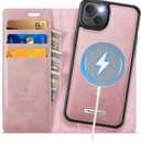 Wallet Case for iPhone 14 Compatible with Magsafe, 2-in-1 PU Leather Flip RFID Blocking Card Holder Stand Shockproof Magnetic Detachable Cover for iPhone 14 Case 6.1", Pink