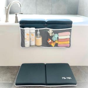 Baby Bath Kneeler and Elbow Rest Pad Set Made of Neoprene & Foam - Non Slip Cushioned Bath Kneeling Pad for Bathing Baby with XL Compartments for Bath Toy Storage for Tub