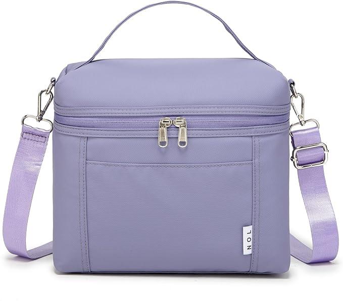 NOL Natural Organic Lifestyle Insulated Lunch Bags for Women Cooler Bag Lightweight Nylon Waterproof Lunch Box For Work (Light purple, Medium(normal))