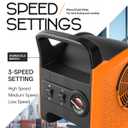 Air Mover Blower Fan: High Velocity Floor Fans for Cooling and Drying, Carpet Dryer with Heater, Filter, UV Light, 3 Speeds, 185 Rotating for Industrial, Orange, Large