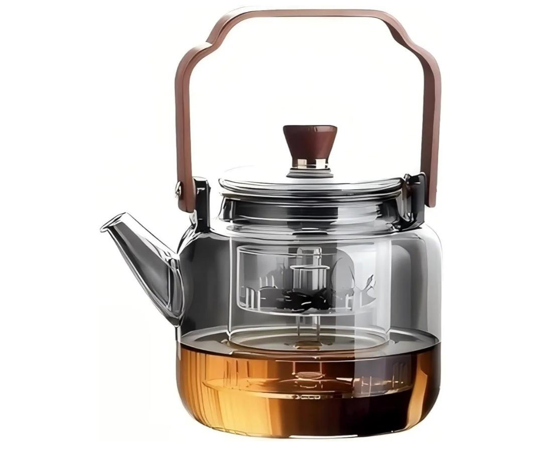 Tea Pot with Infuser for Loose Leaf Tea, Glass Teapot Stovetop, Heat Resistant Borosilicate Tea Kettle, Clear, 34oz/1000ml Capacity, Tea Strainer