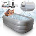 Inflatable Bathtub Adults - Blow Up Bathtub Adult for Indoor Shower Use, Portable Bathtub Adult with Cover, 62.2x37.4x17.72in, Light Grey