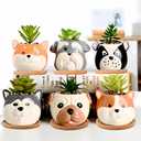 Dog Planter Pots - 6 Pack Ceramic Succulent Pots with Drainage and Saucers, Cute Flower Pots for Indoor Plants, Small Plant Pots Dog Vase for Succulent, Cactus, Garden, Home Decor, Gift Set