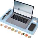 RENMTURE Dual-Sided Large Desk Pad, Faux Leather Natural Cork Mouse pad, Desk Accessories Protector, for Office and Home Work (Light Blue, 23.6" x 13.7")