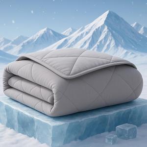 ZonLi Cooling Blanket for Hot Sleepers, 90"x90" Queen Size, Q-Max 0.5 Lightweight Cool Touch Breathable Summer Blanket for Night Sweats, All-Season Cold Blankets, Mist Gray