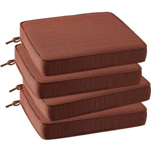 Outdoor Square Corner Seat Cushion, 18.5"x16"x3", Set of 4, Non Slip Seat Cushion Pads with Removable Cover for Patio Furniture, Garden Yard Lawn, Dark Yellow Tan Stripe