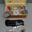 Handheld Sewing Machine with Exquisite Wooden Storage Box & 142-Piece Sewing Kit - Electric Switch, Dual Power Supply, Assorted Needles, Threads, Heavy Duty Scissors - Meets All Household Sewing Needs