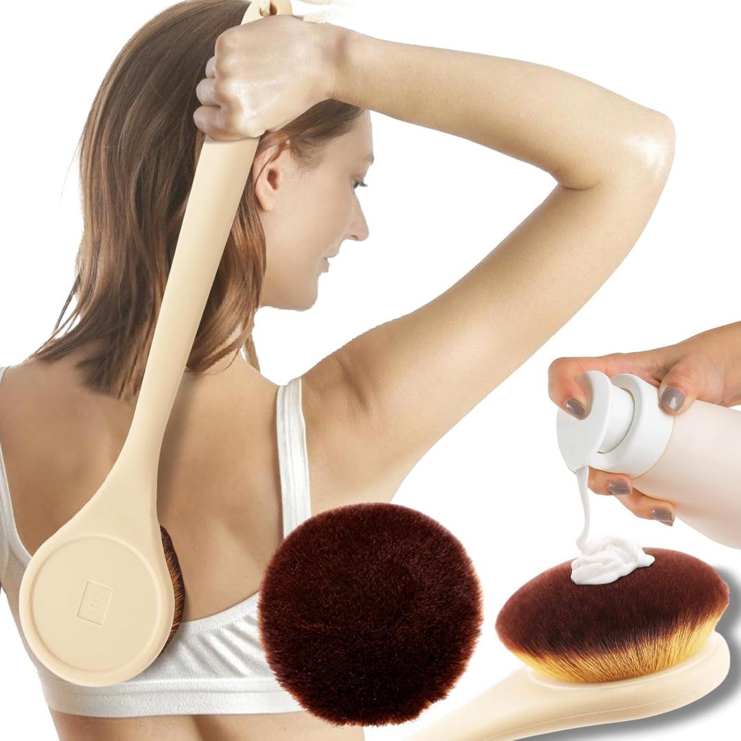 Lotion Applicator for Back, Feet, Long Handle Curved, Back Sunscreen Applicator for Kids, Women, Ultra Soft Bristles for Ultimate Comfy, Apply Cream Moisturizer, Self Tanner, Beige