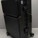 20" Aluminum Frame PC Hard Shell Spinner Suitcase for Travel, Cabin Luggage Airline Certified, 360° Spinner, TSA Lock, Cup and Phone Holder, USB Charging Port, Sky Blue (Black, 20 in)