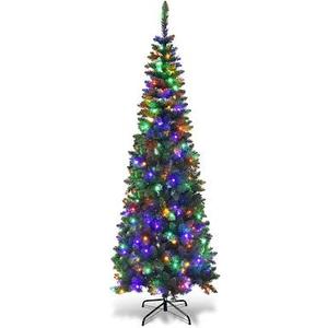 7.5 ft. Pre-Lit Hinged Pencil Artificial Christmas Tree with 350 Multi-Color LED Lights