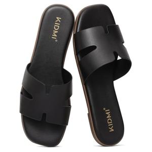 KIDMI Women's Dressy Flat Sandals, Comfortable Slip On Summer Slides, Fashion Open Toe Casual Sandals, Black 9