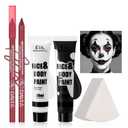 2 x Halloween Makeup Kit for Clown, Black White Face Paint Set for Classic joker Skeleton Looks with Red Eyeshadow Stick, Water-Based Body Paint Set for Cosplay SFX Makeup, Stage shows, Parties