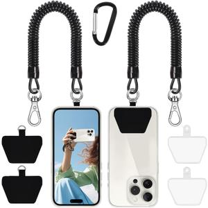 Doormoon Phone Lanyard Tether with 4 Patch, Cell Phone Lanyard with 2* Phone Tether, 4* Patch for Outdoor Hiking Climbing (Black - 2 Pack)