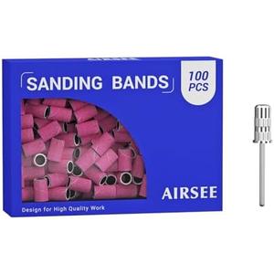 AIRSEE Sanding Bands for Electric Nail Drill 100 Piece Set 240 Grit Fine Acrylic File Attachments Professional 1 Sander Mandrel Bit Beauty Salon Accessories Manicure and Pedicure Finger Callus Pink