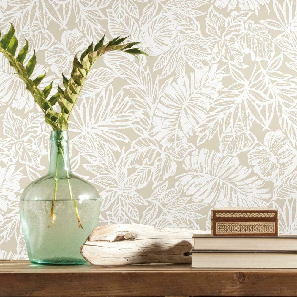 RoomMates RMK11435WP Beige Batik Tropical Leaf Peel and Stick Wallpaper, Roll RoomMates RMK11435WP Beige Batik Tropical Leaf Peel and Stick Wallpaper, Roll