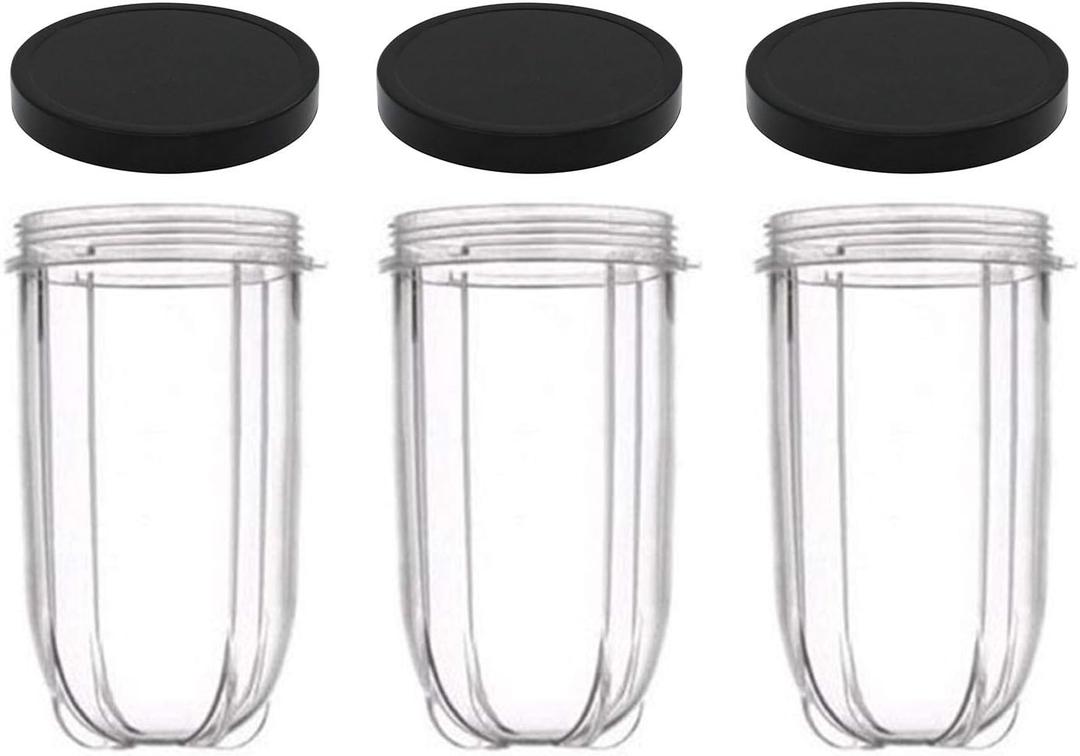 16oz Cups 6 Piece Set - 3 Replacement Cups WITH LIDS for Magic Bullet Blender LIDS INCLUDED