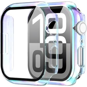 Suoman 2-Pack for Apple Watch Series 10 42mm Case,All-Around Tempered Glass Screen Protective Cover Bumper -Colorful