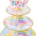 WERNNSAI Unicorn Cupcake Stand - Unicorn Birthday Decorations for Girls Kids Rainbow Unicorn Party Supplies 3-Tier Cupcake Holder Dessert Tower Round Serving Tray Stand for Baby Shower Wedding